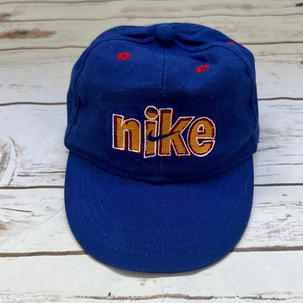VTG Nike Baseball Cap Royal Blue Vintage Embroidered Elastic Back Kids OSFA